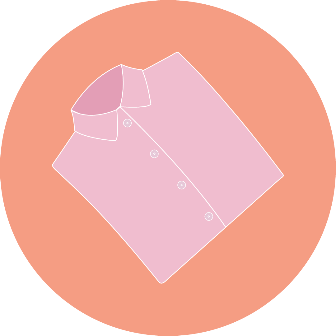 Round icon with a clothing item illustration. It visualizes step 3: Hand in your own precious piece of clothing