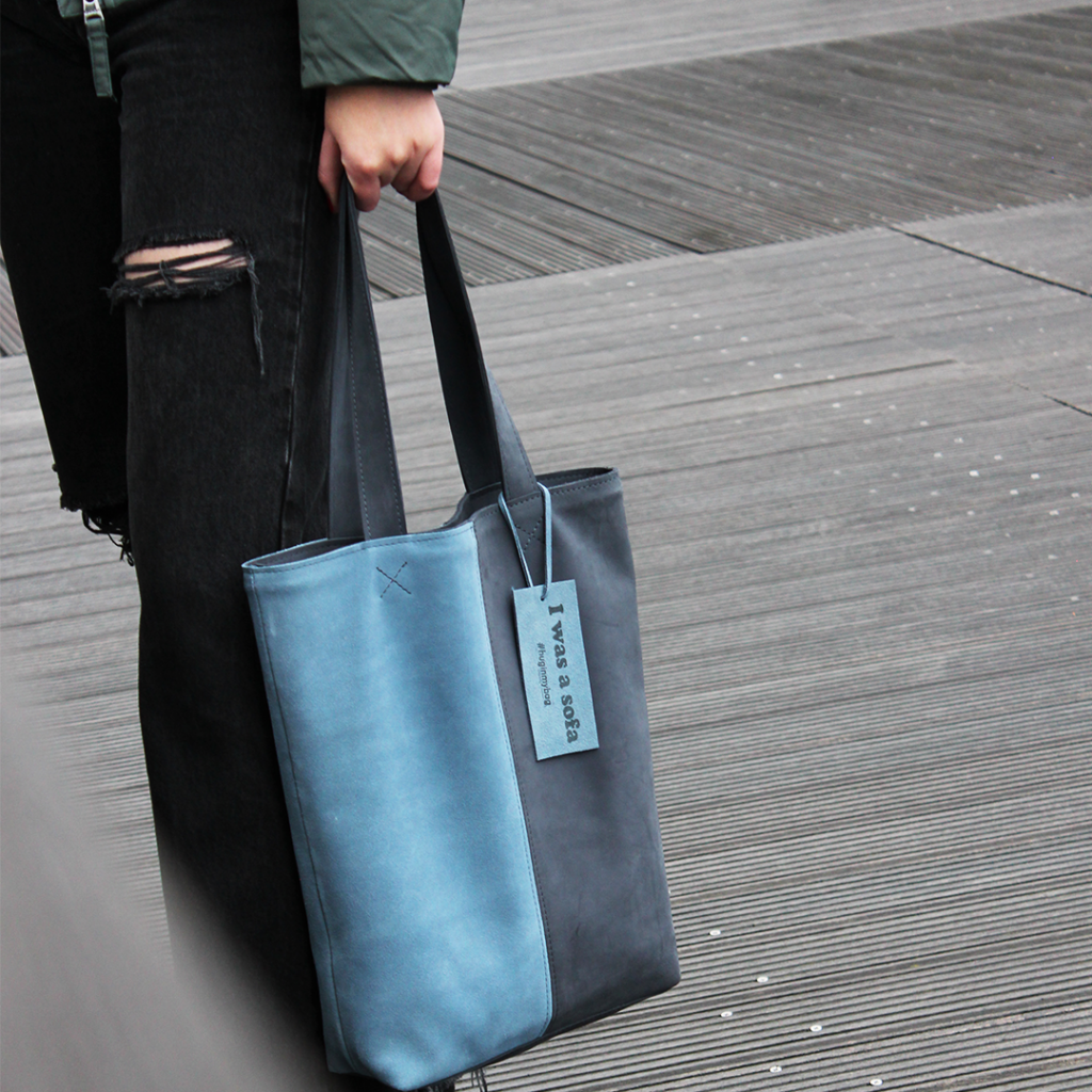 One of our sustainable leather bags, the Misty Evening Sky