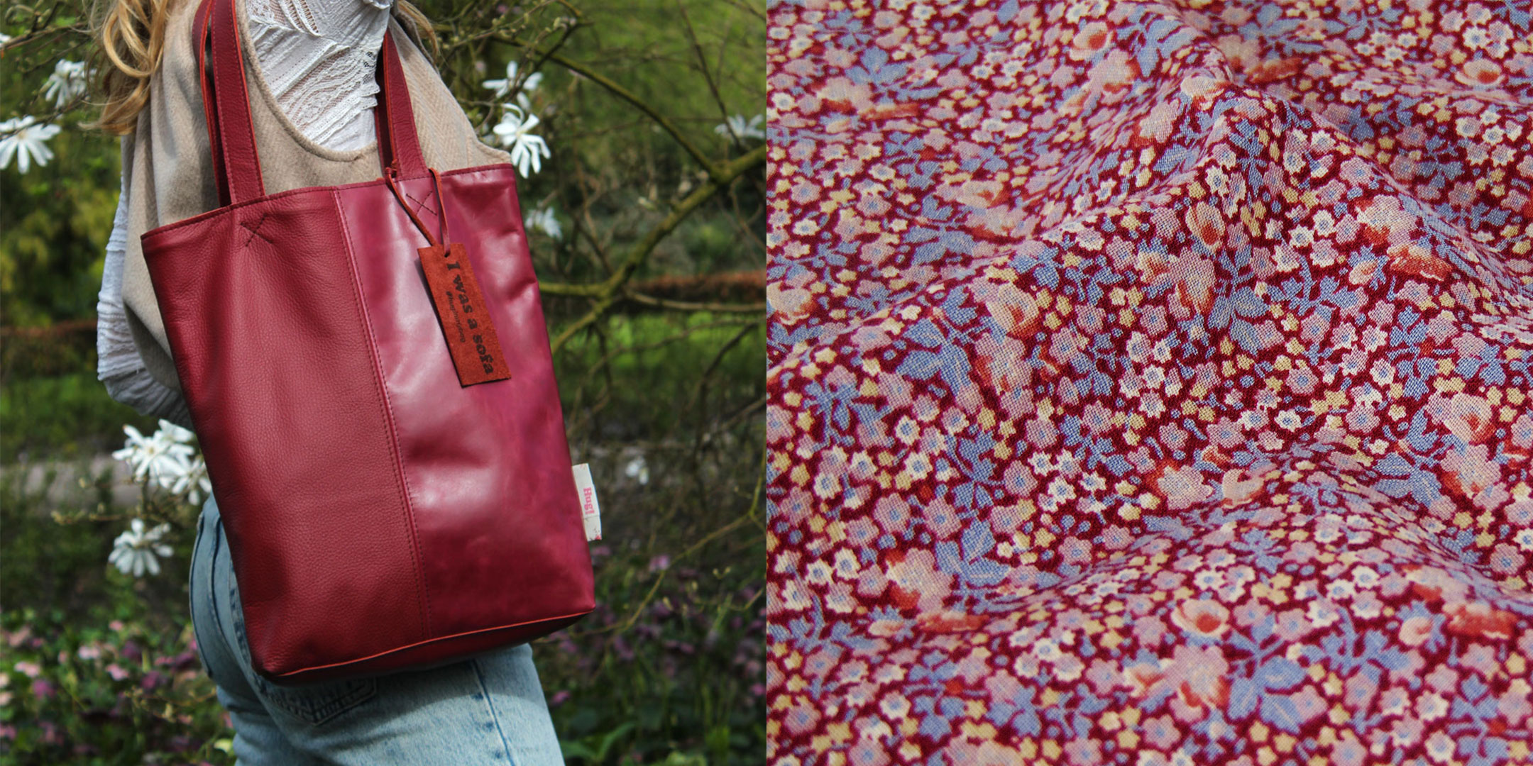 Mix & Match our Very Cherry shopper with our Flower Fiels inner fabric
